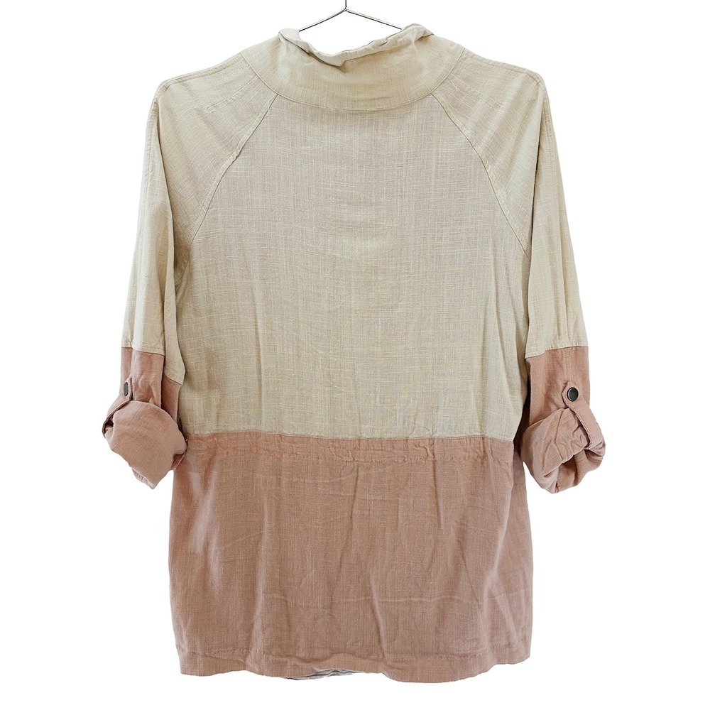BLU PEPPER Women's Boho Linen Colorblock Utility Jacket • Large • pink, cream - Picture 5 of 10